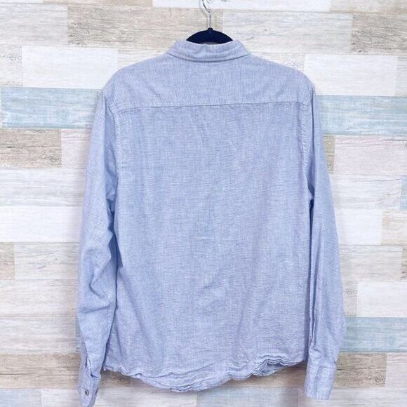 VISITOR Linen Long Sleeve Shirt Light Blue Striped Long Sleeve Mens Large - Picture 3 of 4